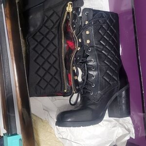 Guess Black Quilted Lace-Up Boots